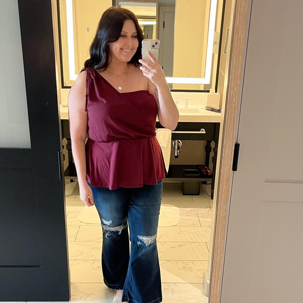 Maurices Red Asymmetrical Ruched Blouse